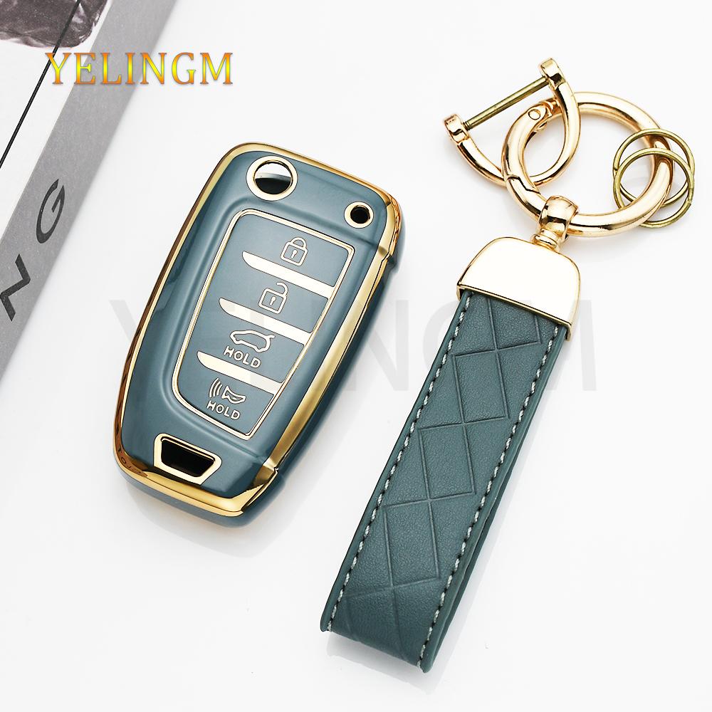 Shell Fob Car Flip Key Case Cover Holder For Hyundai Elantra Solaris Tucson I30 I35 I40 Kona Genesis Santa Fe Azera Accessories