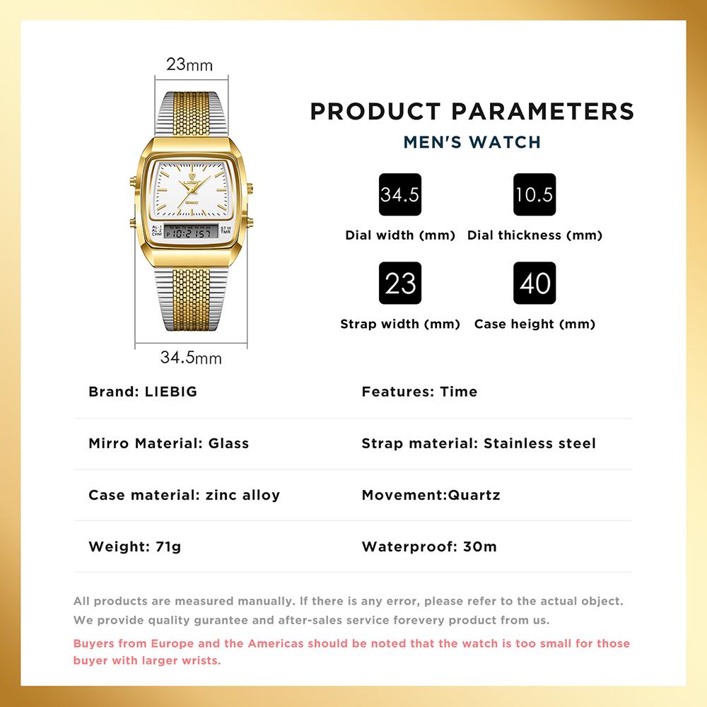 LIEBIG Outdoor Digital Quartz Watches For Mens Women Fashion Casual Dual Display Time Sports Week 3Bar Waterproof Wristwatches