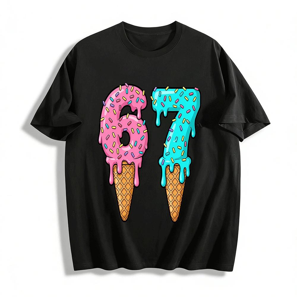 Sprinkle Ice Cream Cone Number 67 Graphic Tee For Adults Kids Pure cotton T-shirt XXS