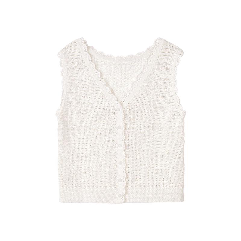 LANCY V-Neck Lace Knit Vest Top 2XL