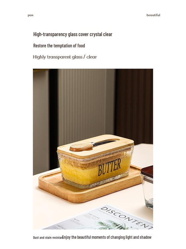 Transparent Glass Butter Dish with Lid & Spreader - Cheese Fresh-Keeping Box for Home Use