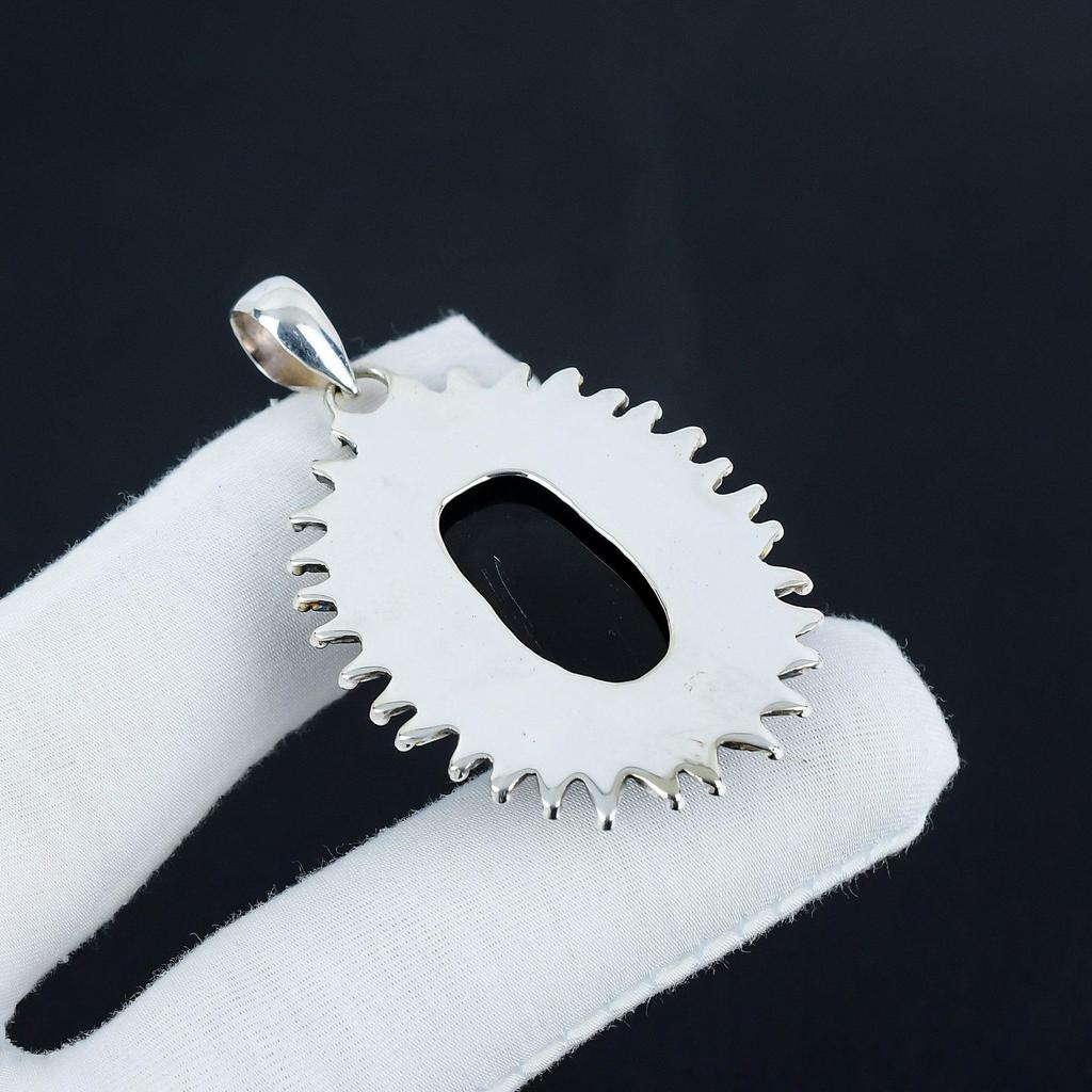 Natural Black Onyx Gemstone Silver Pendant In 925 Sterling Silver - Handmade Oval Design, Everyday Wear Jewelry Thanksgiving Gift