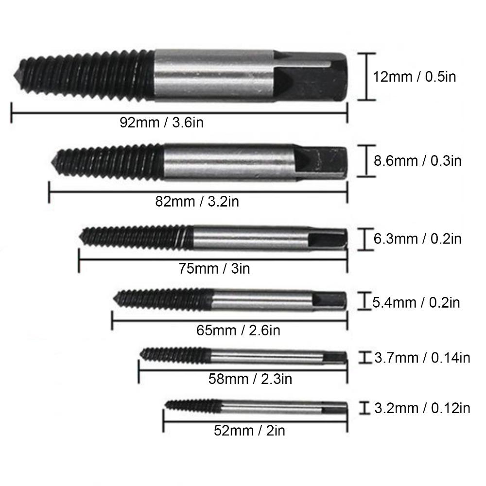 6pcs Spiral Groove Broken Screw Remover Carbon Steel Bolt Extractor Screw Extractor Dropped Screw