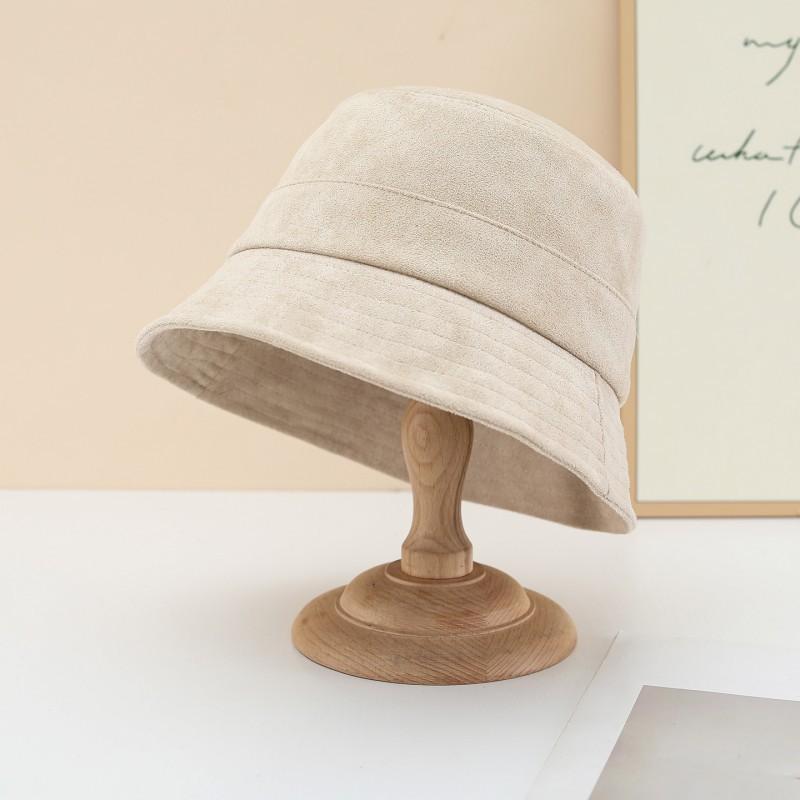 Womens Solid Color Short Brim Faux Suede Bucket Hat Winter Casual Chic Cap