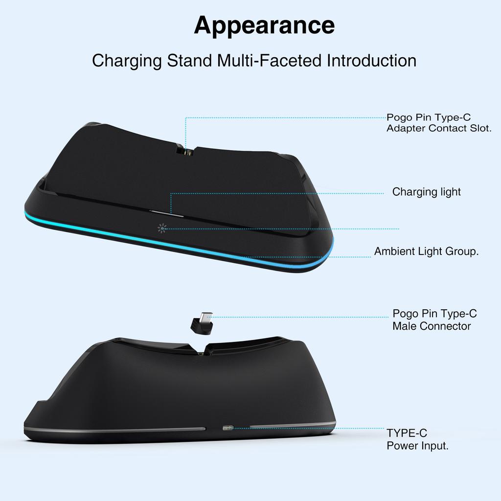 RGB Portable Charging Dock Charging Stand Station for PS5 Portal Consoles Accessories with 7 Lighting Modes and Type C Cable Quick Charging with Light