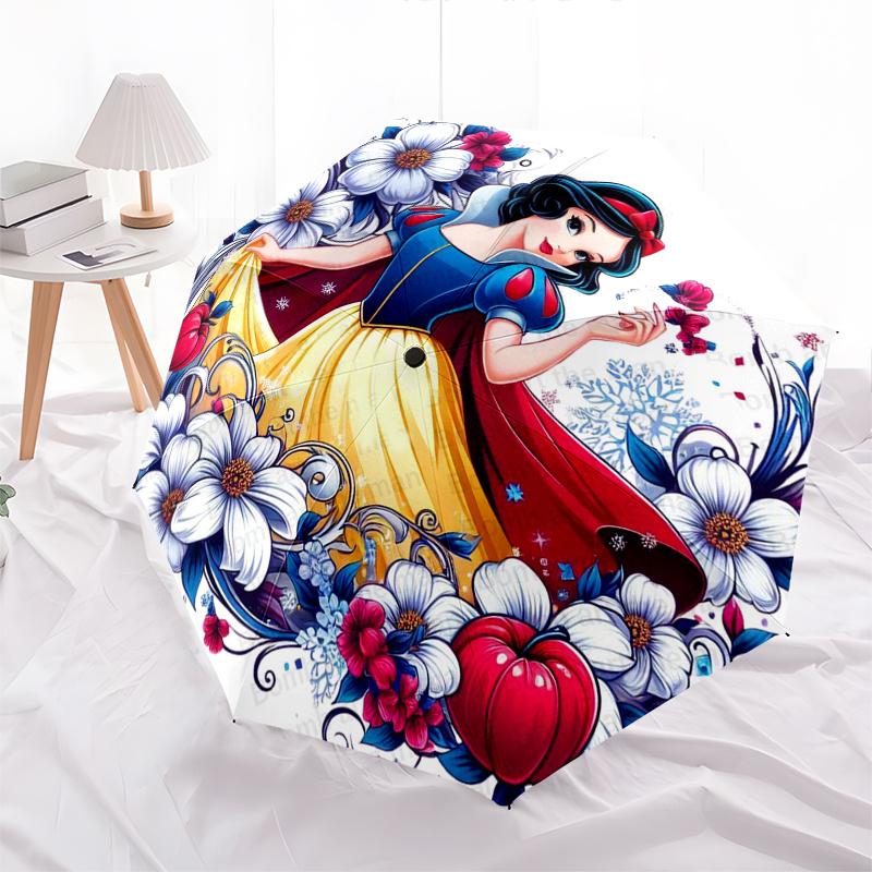 Princess Snow White,Floral Fantasy Automatic Umbrella - Tri-fold Portable Umbrella, Best Holiday Gift for Men and Women, Durable Iron Frame,