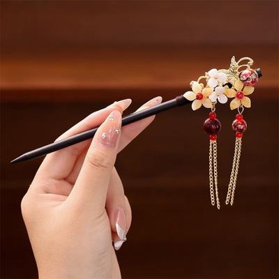 Handmade Hanfu Hair Chopstick Flower Hairpins Fashion Tassel Vintage Wood Hair Sticks Women Hair Styling Tools Hair Accessories