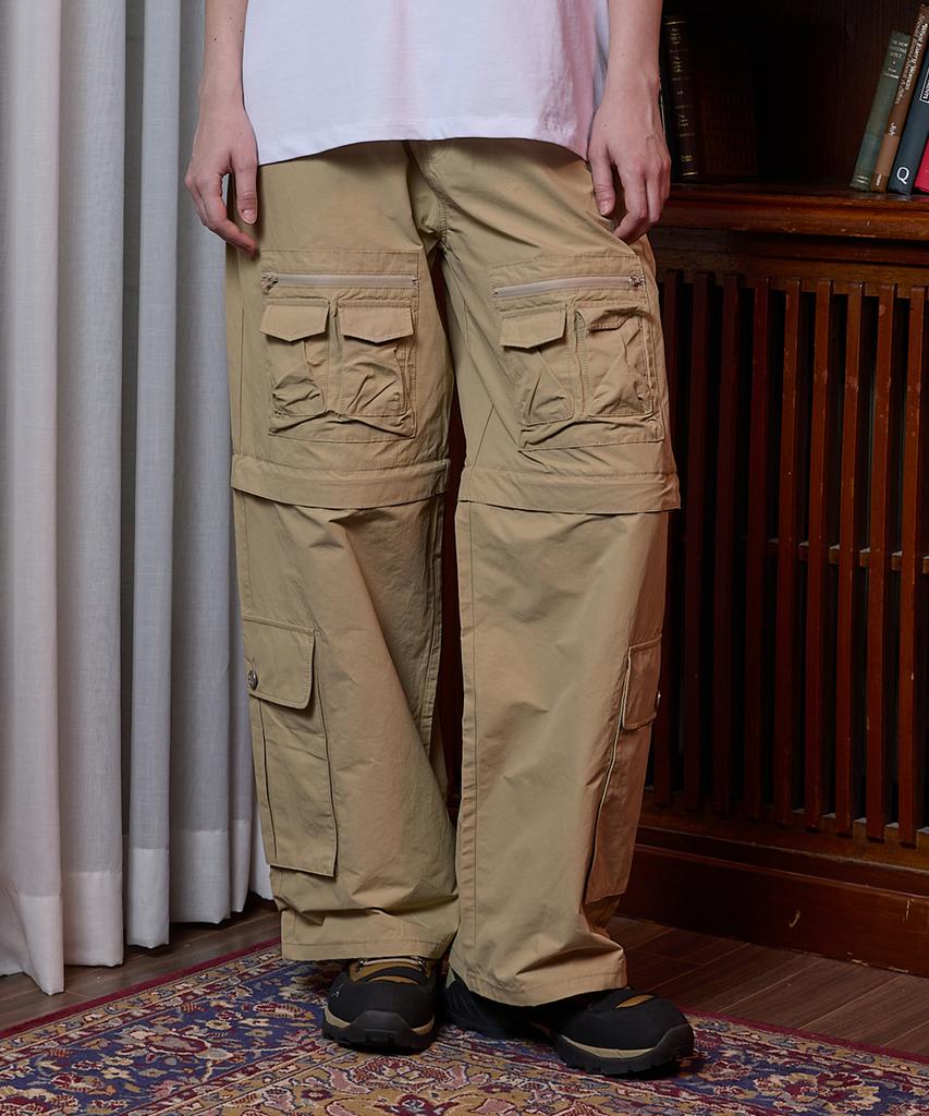 HOODHOOD Multi-Pocket Utility Detachable Pants Beige