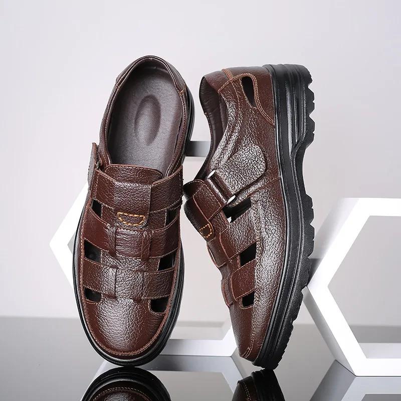 Summer Men's Sandals Genuine Leather Casual Sandals Hollow Out Breathable Beach Shoes for Men Roman Holiday Sandalias Big Size48