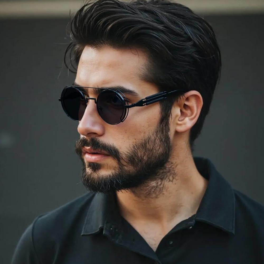 Retro Round Punk Sunglasses Men Women Classic Round Steampunk Sun Glasses Male Vintage Summer Driving Shades