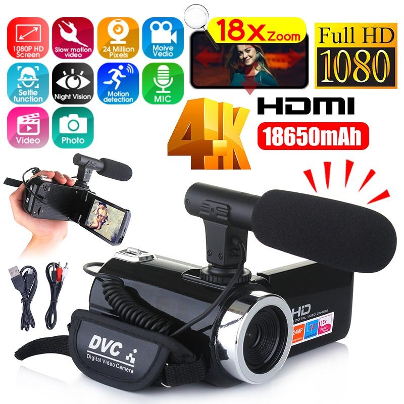 Videocamera 4K Full HD Videocamera 2400 MP Videocamera per visione notturna IR Schermo LCD touch da 3 pollici Fotocamera zoom 18X con microfono