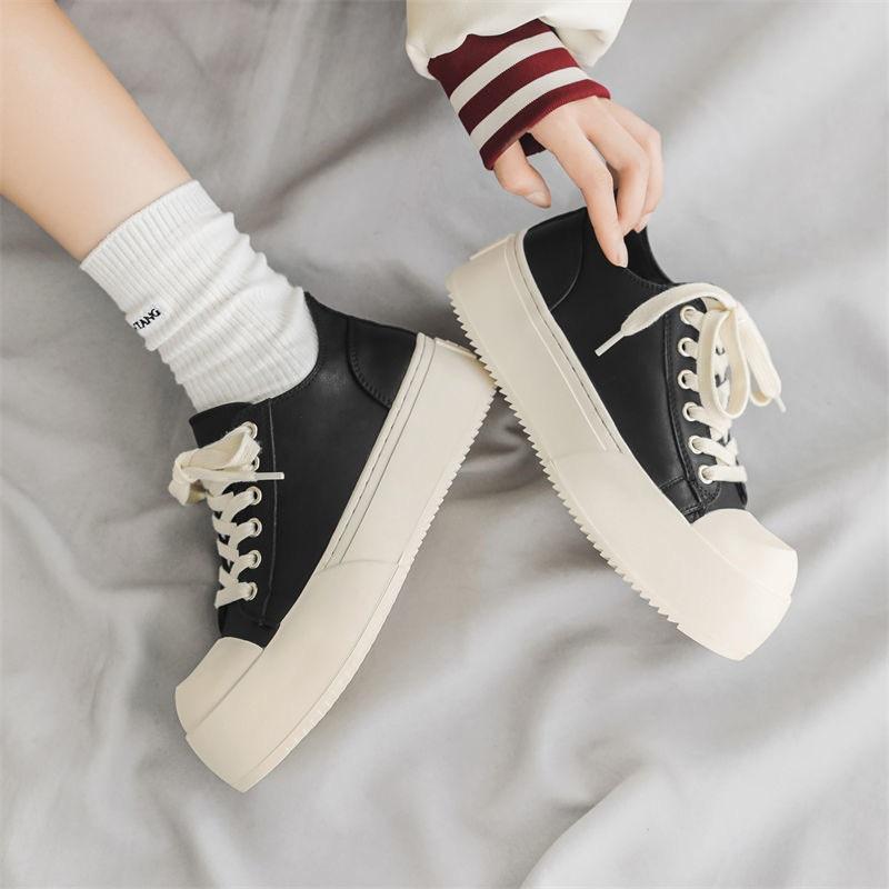 Unisex Black Chunky Round Toe Platform Sneakers Height Increasing 35 чёрный