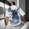 Klassisches Anime Pokemon Glurak Blau Herren Drachenprint Unisex Übergroßes Kurzarm-T-Shirt Streetwear Tops Herren