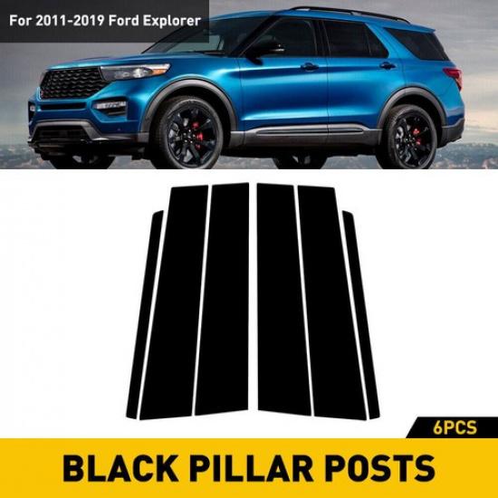 6PC Door Window B Pillar Post Panel Trim Cover Black For 2011- Ford Explorer