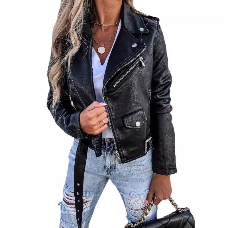 European and American Women's New Spring and Summer Jacket PU Leather Jacket Motorcycle Short Zipper
