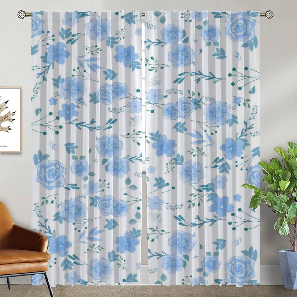 Partition Floral Tulle for Bedroom Anti-mosquito Curtains 2 Pieces Window Curtain Elegant Room Curtains Shades Living Kitchen