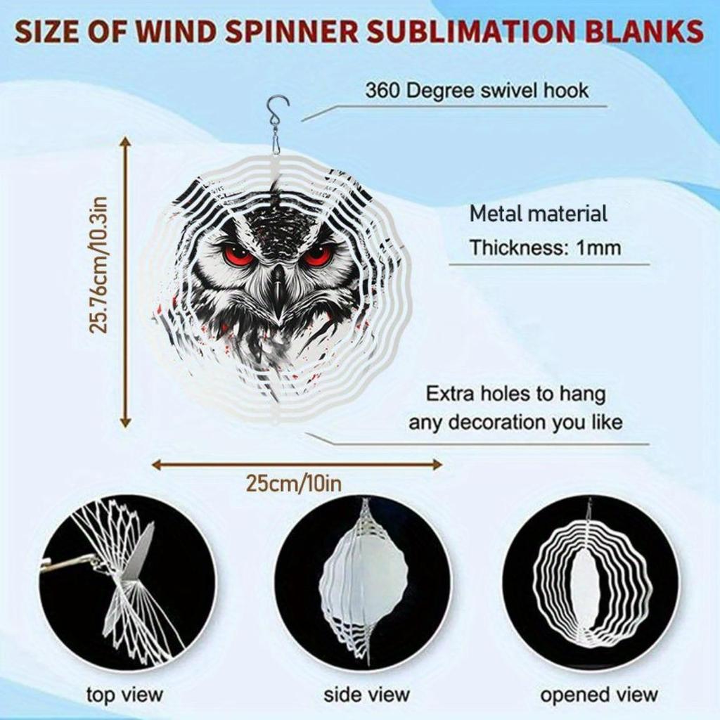 Metal Owl Wind Chime with Rotating Design for Outdoor Garden Yard Decoration Bird Repellent Hanging Spinner Art