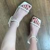 Royal sister style! Temperament sandals women's outer wear 2025 new square head one-word buckle with open-toed stiletto white high heels