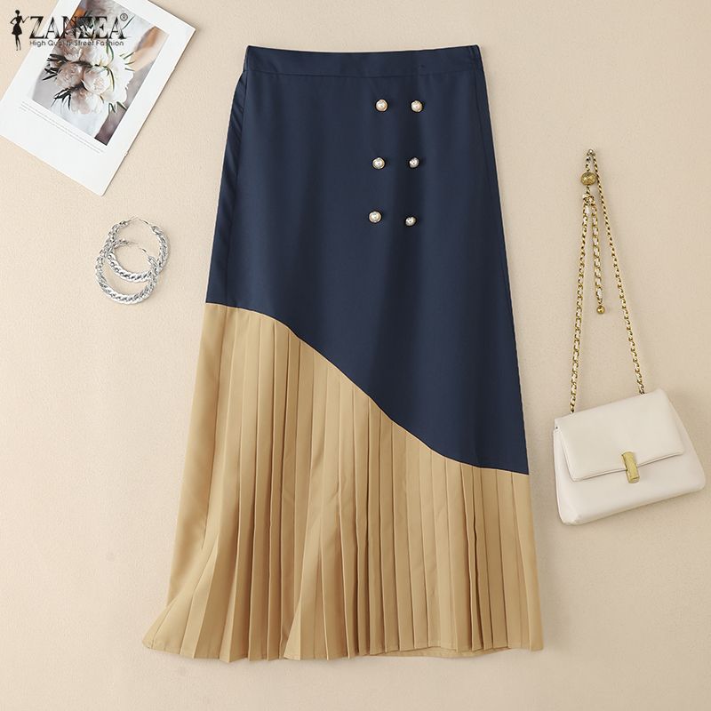 ZANZEA Women Loose Casual Patchwork Long Skirts