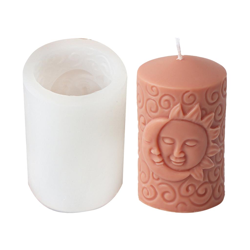 Sun Goddess Cylinder Candle Mold Personalized Sun Moon Face Candle Mold Sturdy Candle Moulds for DIY Enthusiasts