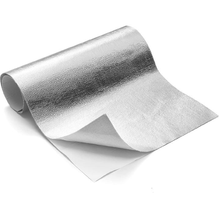 FLASLD Aluminized Heat Shield Mat Thermal Barrier Adhesive Backed Heat Blanket 12'' X 24'', Fiberglass Ulation Reflective Material High Temp