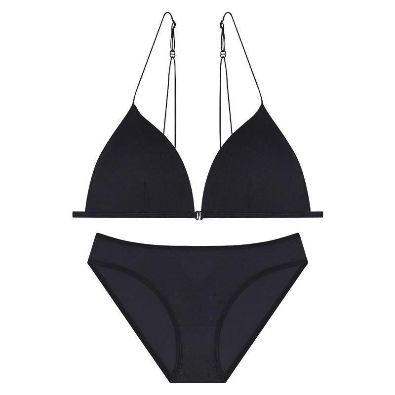 French Sexy Underwear, Thin Ultra-thin Shoulder Straps, Front Buckle, Beautiful Back Underwear, Women's Triangle Cup, No Steel Ring Bra Set.
