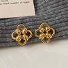 PONYKISS Sterling Silver 18K Gold Hollow Knot Clover Stud Earring for Women Minimalist Fine Trendy Plant Accessory