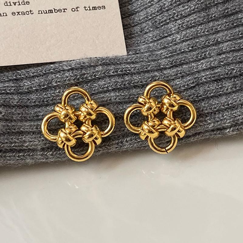 PONYKISS  Sterling Silver 18K Gold Hollow Knot Clover Stud Earring for Women Minimalist Fine  Trendy Plant Accessory