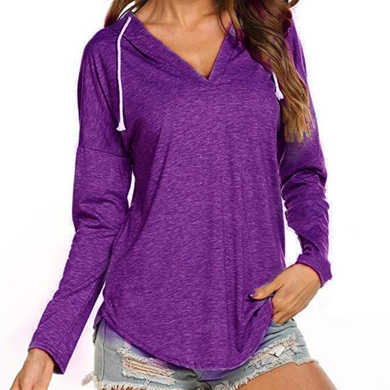Damski Sweter T-shirt z dekoltem V i długim rękawem Oddychający Casualowy T-shirt z kapturem Sportowy Pulower