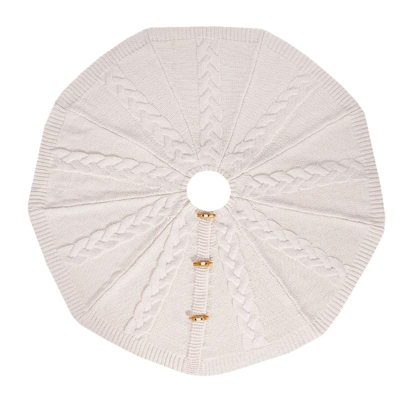 Vit Stickad Julgranskjol Trädstamskydd 61/92 cm Diameter med Knäppning Högtidsrumsdekorationer