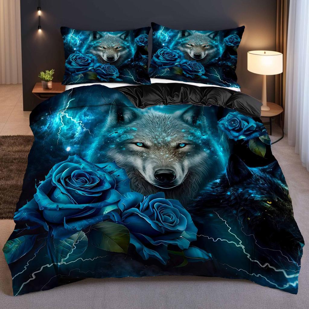 Hot-Selling Wolf Cartoon Three-Piece Home Textile Bedding 3D Digital Printing Quilt Cover Customization