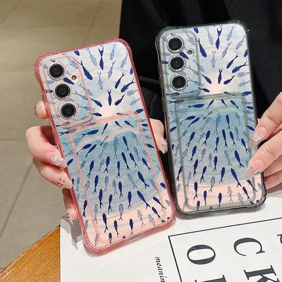 Чохол з візерунком китів для Samsung Galaxy S25 Edge S22 S23 S24 Ultra S21 S24 FE A56 A36 A26 A35 A55 A54 A16 A15 з кишенькою для карток прозорий чохол для телефону