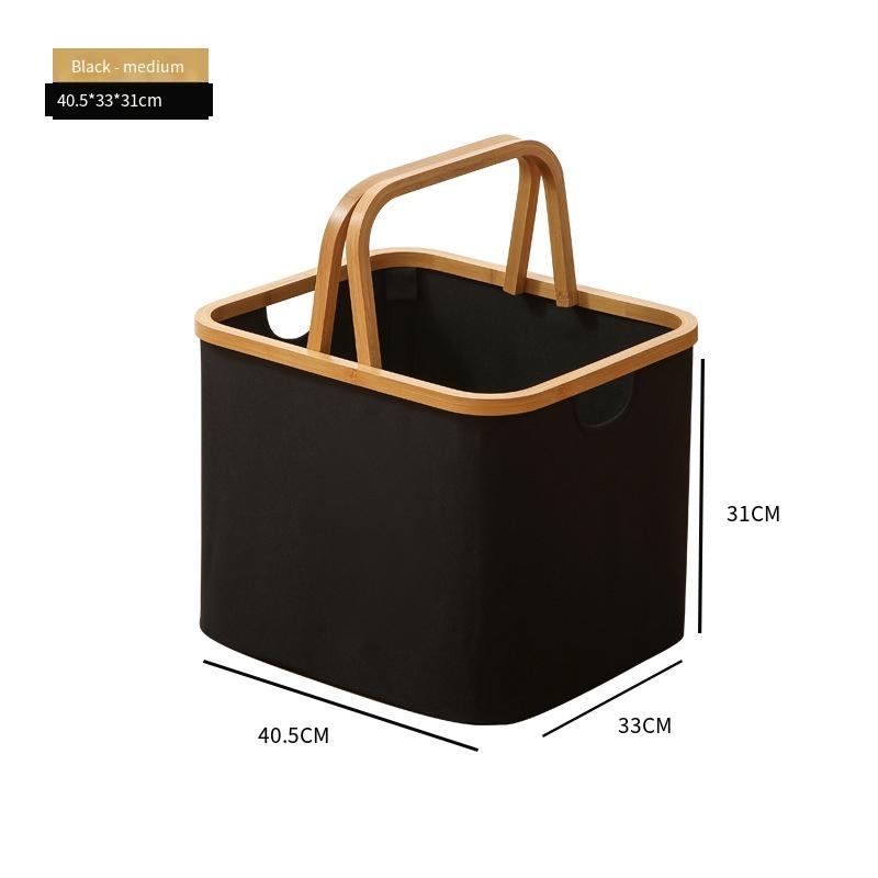 Foldable Storage Basket With Bamboo Handle, Large Capacity Laundry Hamper & Multi-Purpose Organizer Made Of Oxford Cloth