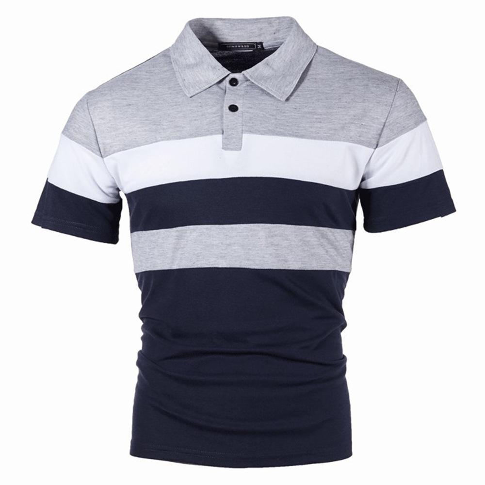 Herren Kurzarm Brust Drei Streifen Patchwork Farbe Hemd Männer Revers Taste Plus Größe Polo Shirts
