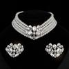 Full Diamond Peach Heart Multi-layer Pearl Necklace Stud Earrings Set Colored Rhinestone Necklace Love Crystal Necklace Women