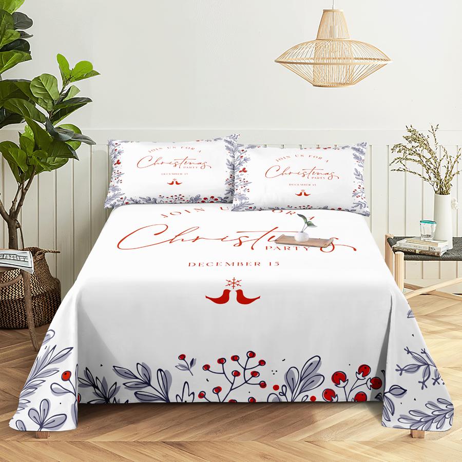 Bed Sheet Set 240x220 Christmas Tree With Pillowcase Letter Green For Single Double Beds Kids Adult 3D Bedding Texile Twin Full