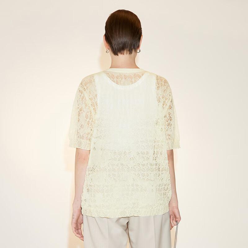 LESS 2023 Autumn Openwork Knit Short Sleeve Pullover