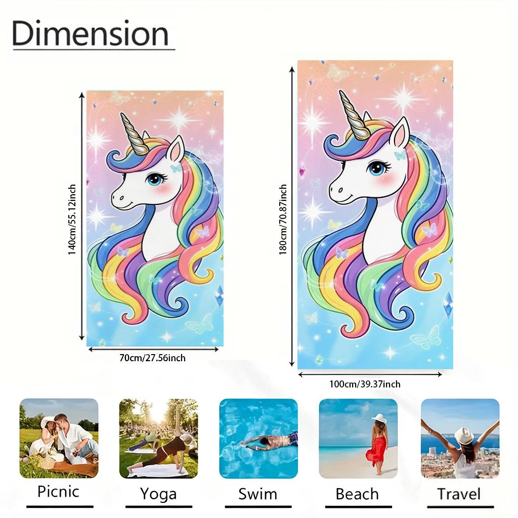 Unicorn Pattern Beach Towel Soft Microfiber Extra Large Absorbent Bath Towel for Travel Swimming Pool Surfing Yoga Camping Beach