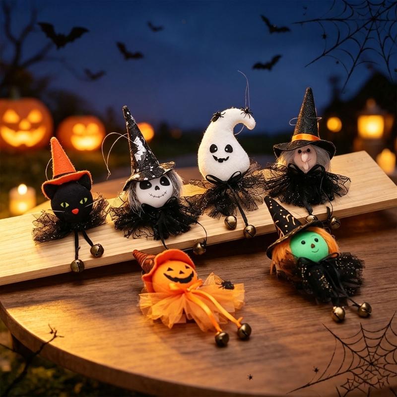 Halloween Character Hanging Ornament Set of 6 Soft Fabric Bell Figures Decoration for Entry Table Shelf Display, Indoor Gatherings and Home Room
