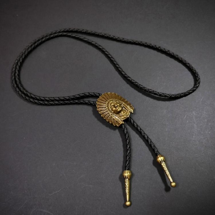 Men's Classical Leather Cord Bolo Tie with Metal Pendant Western Vintage Necktie Shirt Collar Necklace for Festivals
