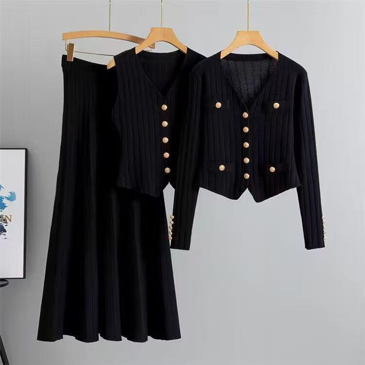 Conjunto de Falda Midi de Punto Ajustado Estilo Coreano - Colección Otoño/Verano 2025 para Mujer