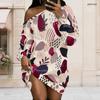 Women Plus Size Off Shoulder Long Sleeve Geometric Print Loose Tunic Dress