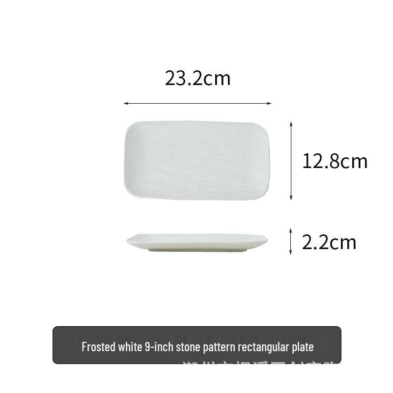 Japanese Black & White Ceramic Sushi and Steak Plate - Rectangular, Stone Pattern, Stylish Tableware