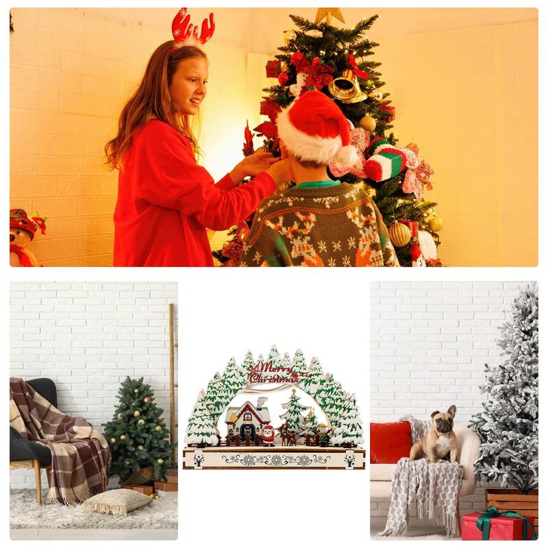 Christmas Wood Houses Decoration Table Centerpieces Rustic Tree & House Ornaments Farmhouse Festival Decoration Exquisite Small
