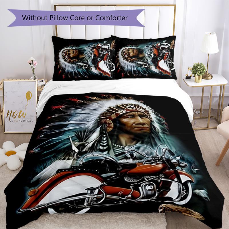 Indian Motorcycle 3pcs Bedding Set Duvet Cover Closure Includes 1 Duvet Cover & 2 Pillowcases for All Seasons Bedroom Home Dorm Decor