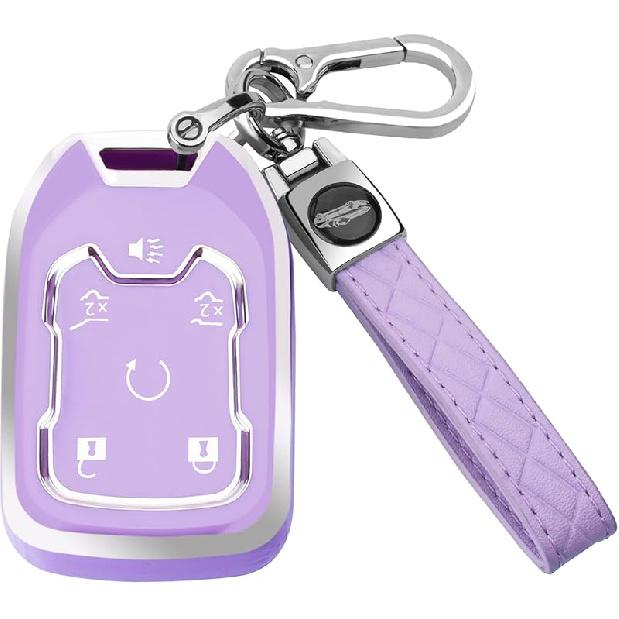 For GMC Key Fob Cover With Keychain, Key Case Shell TPU Full Protection Compatible With GMC Chevy Silverado Suburban Tahoe Acadia Terrain Yukon
