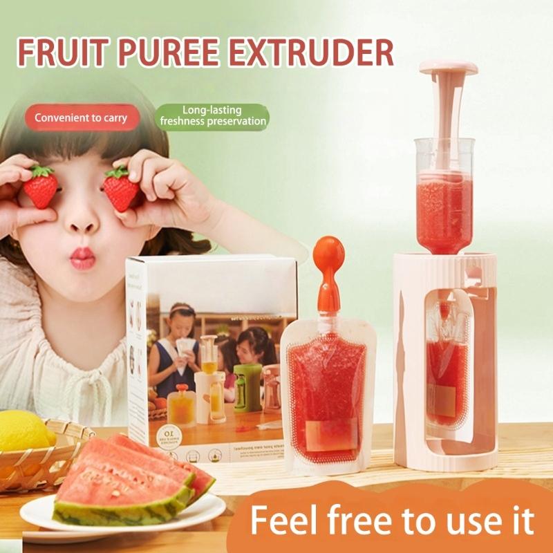 Reusable Baby Food Pouch Maker Includes Bags Manual Squeeze Tool For Fruit Vegetables Dishwasher Safe Travel Feeding