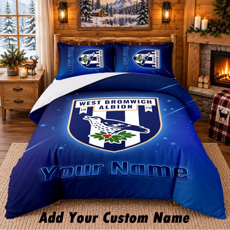 West Bromwich Albion FC Pattern Bedding 3Pcs Set Custom Name, Bed Sheet And Pillowcases For Home Bedroom