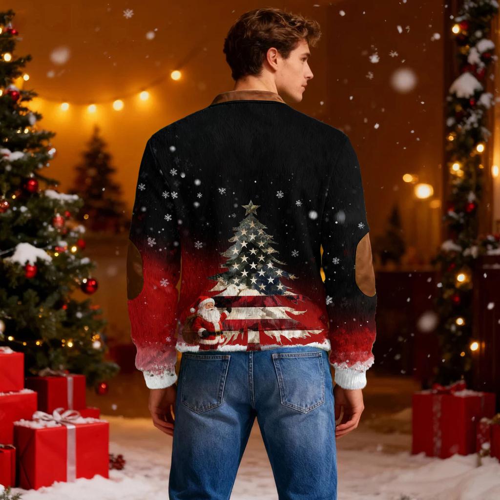 Men's Casual Christmas Print Zip-Up Sweatshirt for Holiday Party and Winter Wear