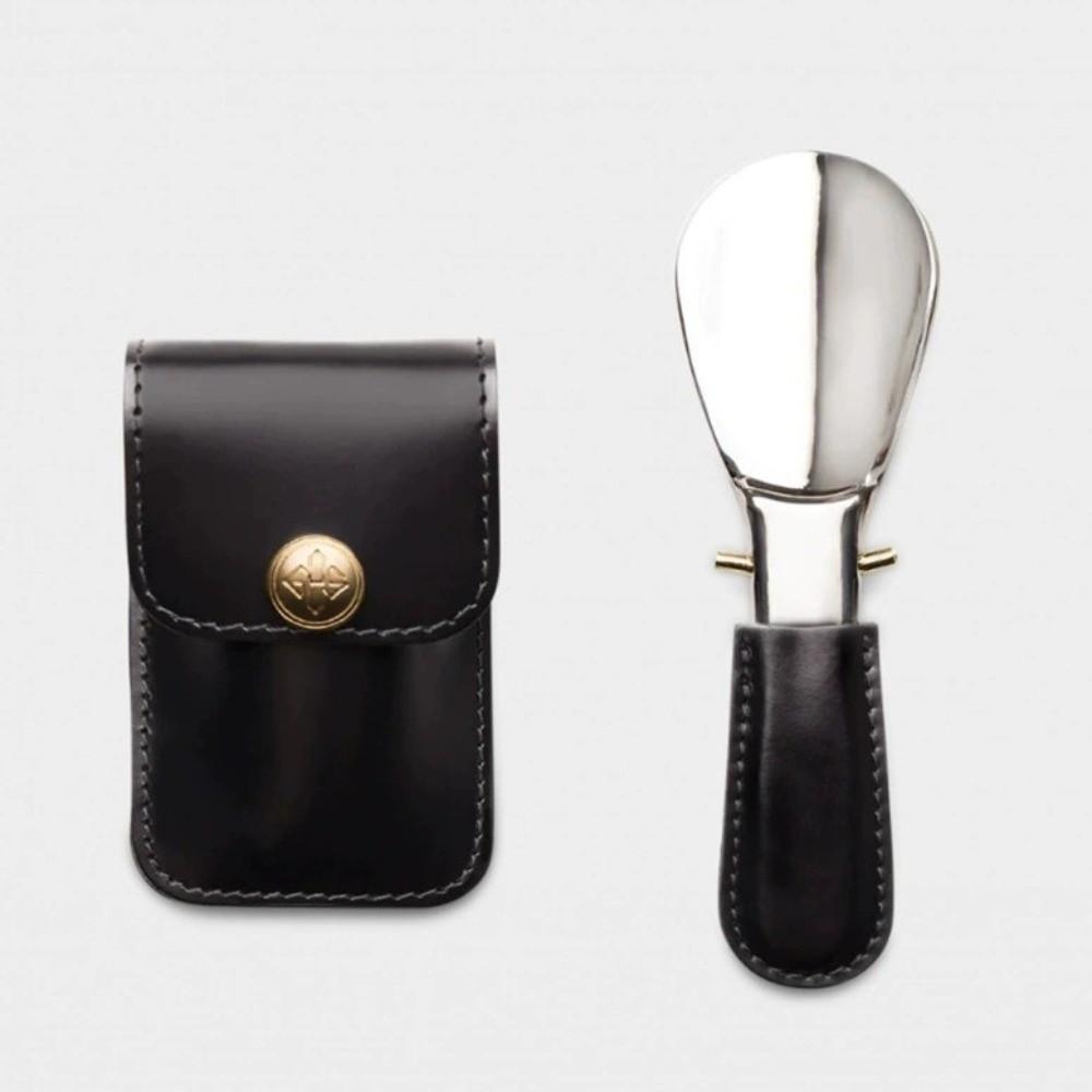 Leather Bag Elderly Person Folding Shoehorn PU Handle Portable Shoe Lifter Tool Office